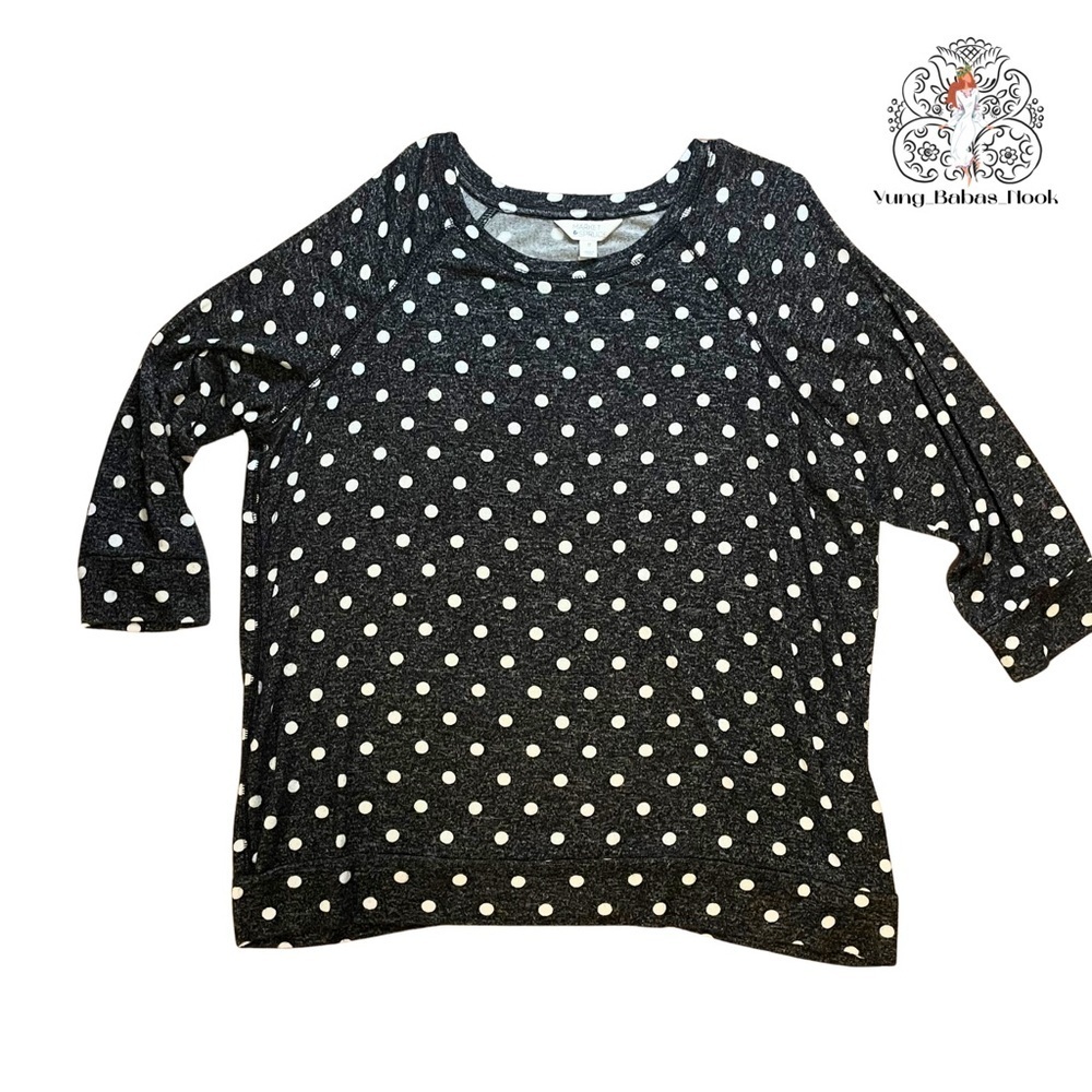 Market & Spruce 2X Women’s 3/4 length sleeve knit black polka dot sweater shirt